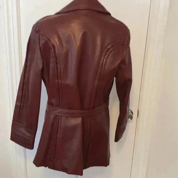 Vintage Gerda for Partners 3 reddish brown Vinyl coat with tie at waist. Size L - Picture 9 of 16